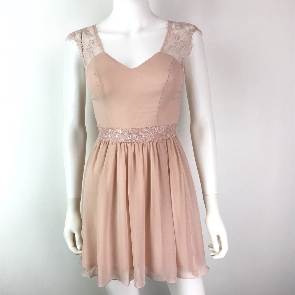 Asos Petite Cap Sleeve Dress Blush Lace Low Back